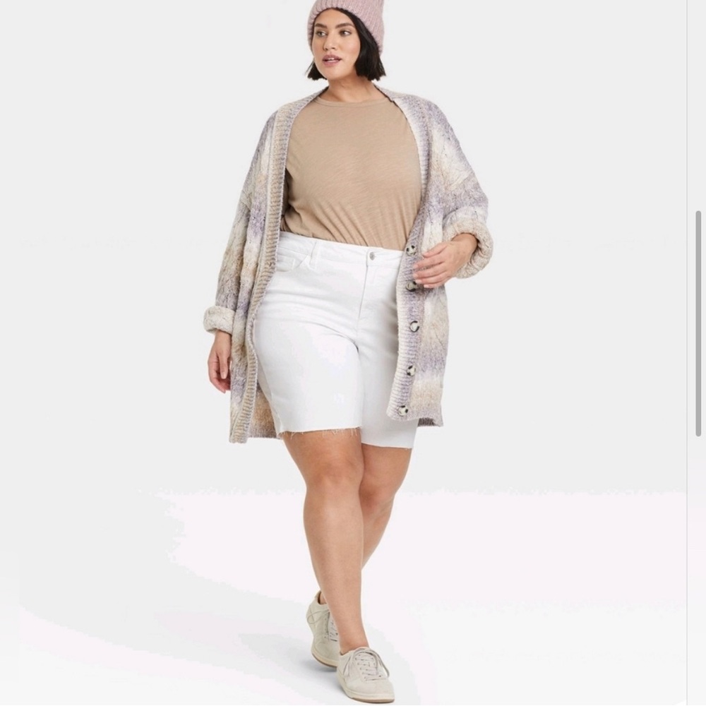 Bermuda- Women's Plus Size High-Rise Jean Shorts - Ava & Viv- White-Various size